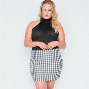 Women's Grey & White Plaid Pencil Mini Skirt